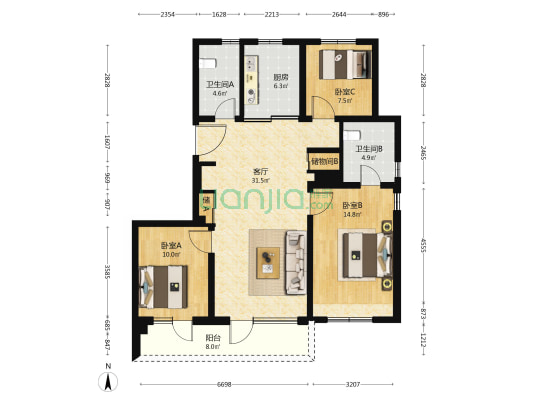 永定金茂府 3室1厅2卫 130平方