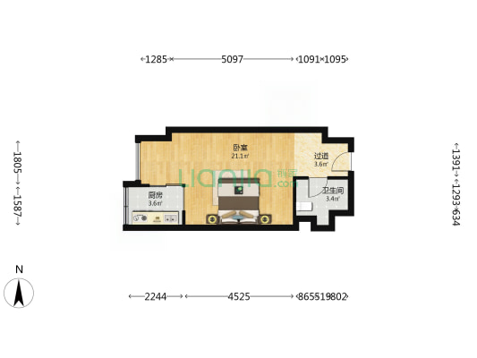 灞业玖悦公馆小区 1室0厅1卫 49平方