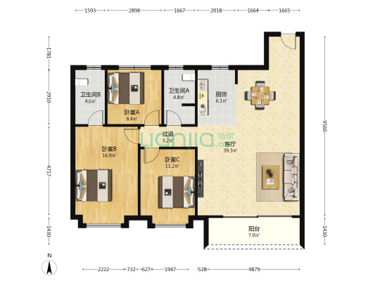 龙湖青云阙 3室1厅2卫 126平方