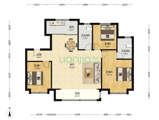 景瑞塘沽湾壹号 3室1厅2卫 127平方