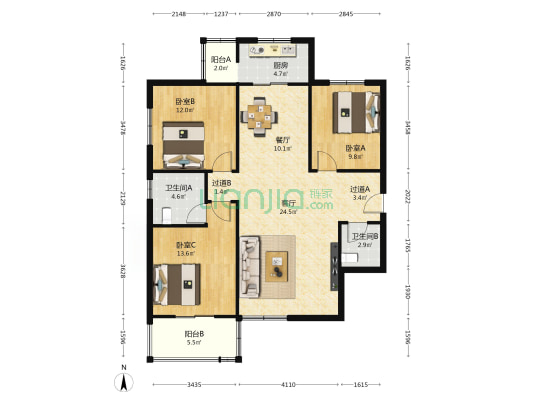 慈云宏景 3室2厅2卫 128平方