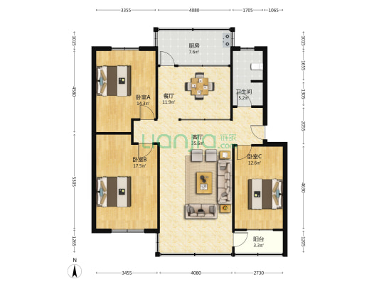 汽配公司家属院 3室2厅1卫 128平方