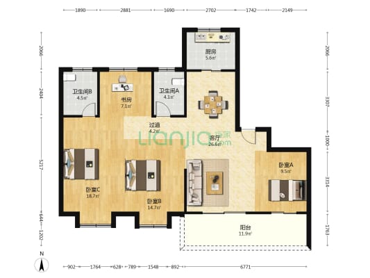 雅上云境 4室1厅2卫 138平方