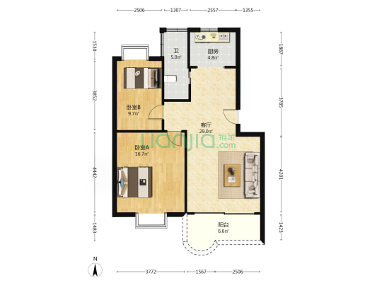 嘉骏苑 2室1厅1卫 85平方