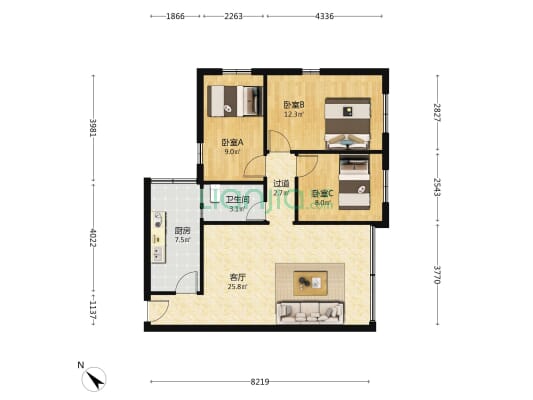 爱联水泥厂小区 3室1厅1卫 80平方