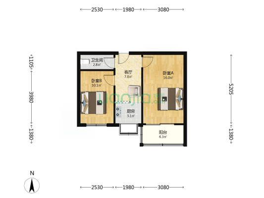 派出所小区 2室1厅1卫 53平方