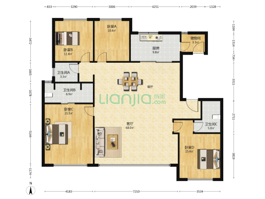 保利璞岸 4室1厅3卫 184平方