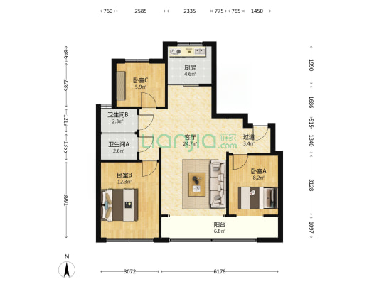 能建·紫郡兰园 3室1厅2卫 98平方