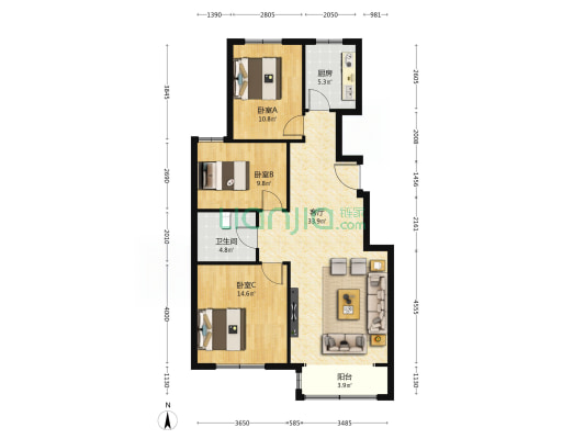 天房美岸英郡 3室1厅1卫 111平方
