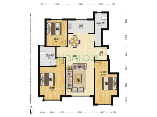 天地源·熙樾湾 3室1厅2卫 117平方