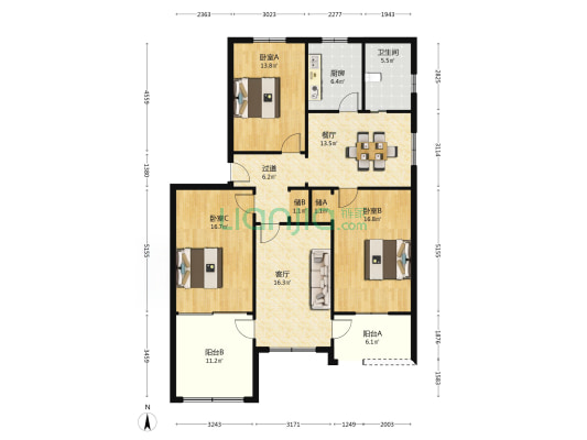 痘祠堂街 3室2厅1卫 121平方