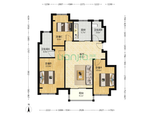 万科湖山观云庭 3室1厅2卫 94平方