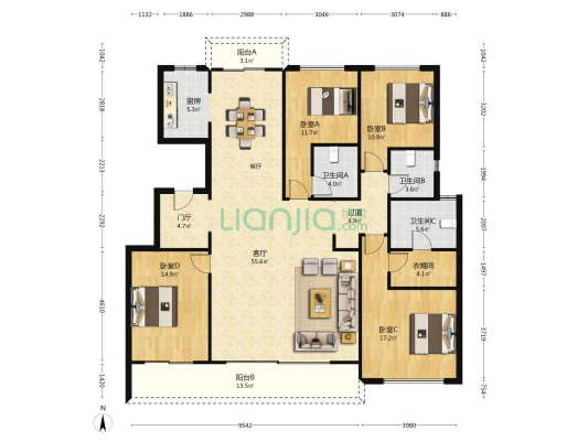 美林上苑南苑 4室1厅3卫 187平方