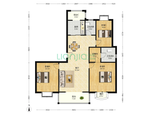 水映丽山 3室1厅2卫 156平方