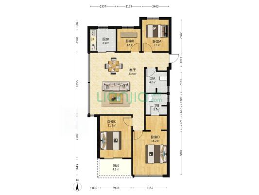 滨江蝶翠迎宾府 4室1厅2卫 115平方