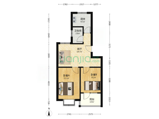 姜家花园 2室1厅1卫 60平方