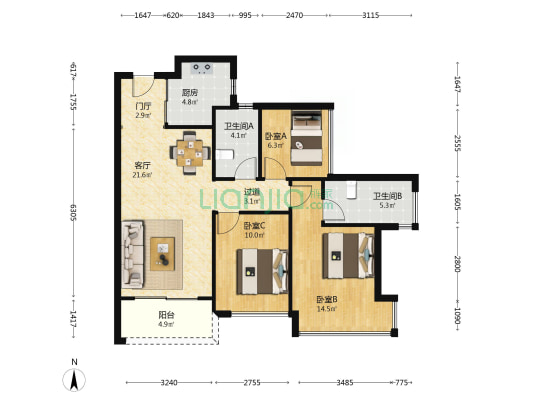 金融街金悦郡 3室1厅2卫 96平方