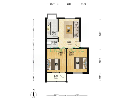 三中宿舍楼 2室1厅1卫 54平方