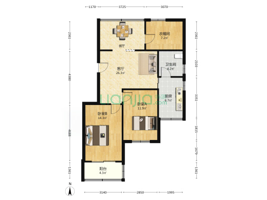 保俶北路94-96号 2室1厅1卫 84平方