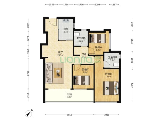 超核中心润府 3室1厅2卫 99平方