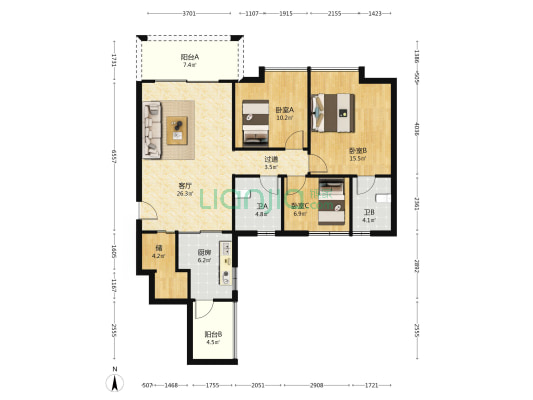 富豪居 3室1厅2卫 93平方