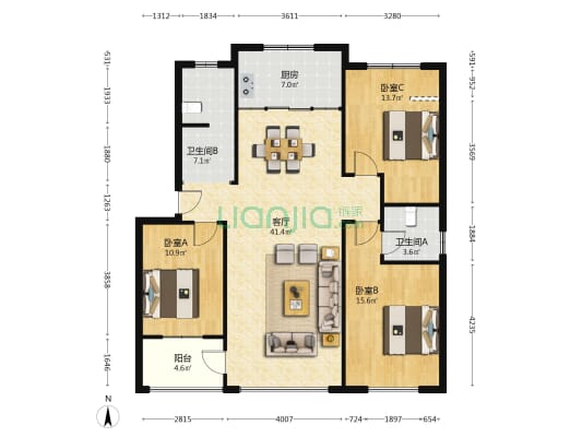 振兴佳苑 3室1厅2卫 126平方