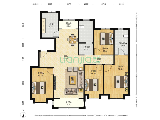 云岚庭苑 4室1厅2卫 162平方