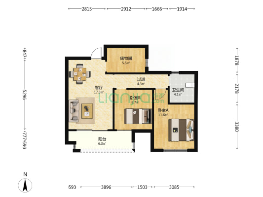 湖岸枫林雅庭 2室1厅1卫 82平方