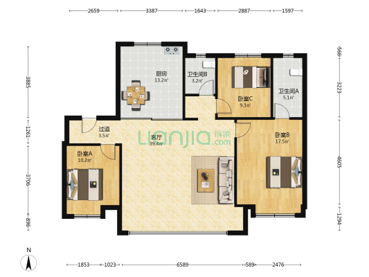 中建国贤府 3室1厅2卫 127平方