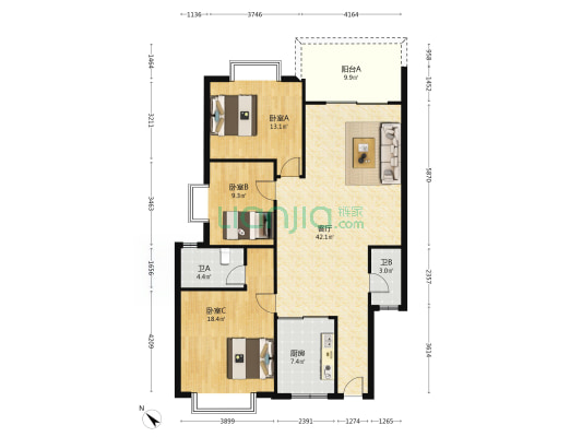 鸿利轩 3室1厅2卫 116平方