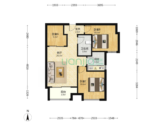 碧桂园天汇云湾 3室1厅1卫 100平方