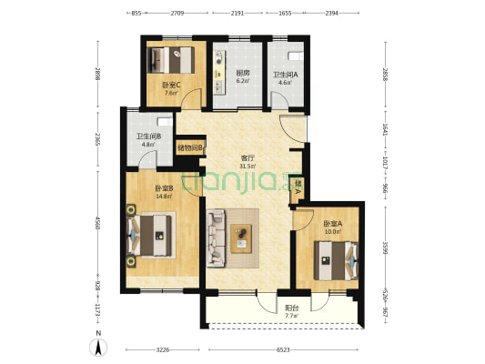 永定金茂府 3室1厅2卫 129平方
