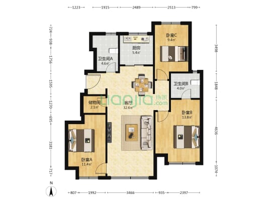 龙湖金湾天钜二期 3室1厅2卫 108平方