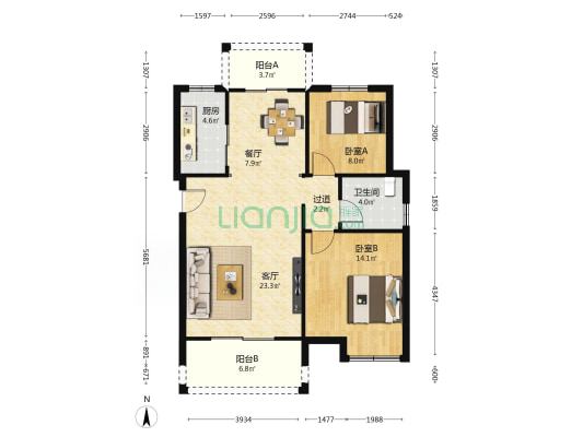 五云山小镇梧桐墅 2室2厅1卫 92平方