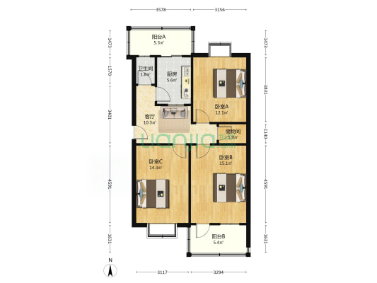 青年东路6号 3室1厅1卫 85平方