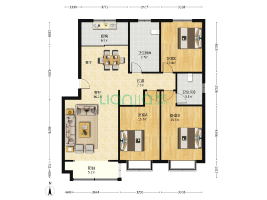 鑫汇丽都 3室1厅2卫 140平方