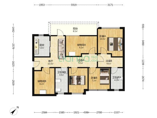 电建地产洺悦府 3室1厅2卫 109平方