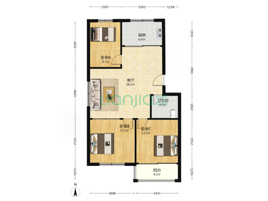 世纪家园 3室1厅1卫 95平方