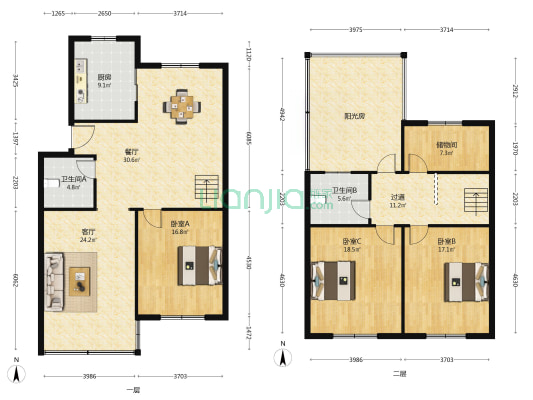 朝阳花园 3室2厅2卫 172平方