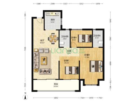 碧桂园紫阙台 3室1厅2卫 119平方