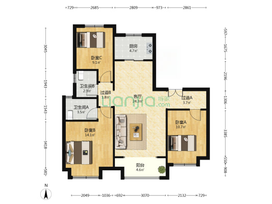 鲁商健康城 3室1厅2卫 117平方