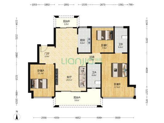 荣盛文博府 3室1厅2卫 109平方