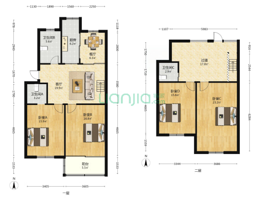 银华园 4室2厅3卫 98平方