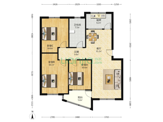 建委家属院 3室1厅1卫 113平方