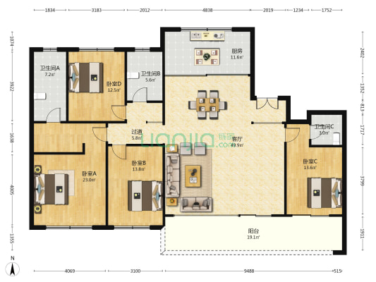 银丰玖玺城珺府 4室1厅3卫 215平方