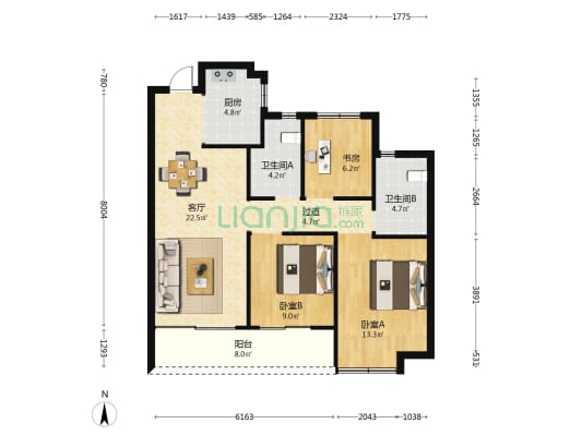 绿城·锦上月鸣 3室1厅2卫 98平方
