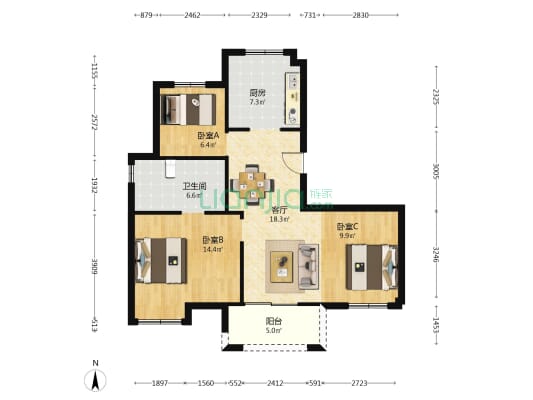 圣墩盛园 3室1厅1卫 101平方