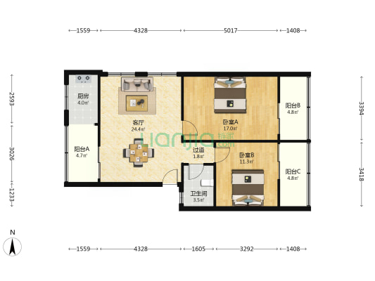 紫园小区  2室1厅1卫 95平方