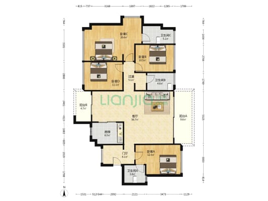 天健悦湾府 4室1厅3卫 165平方