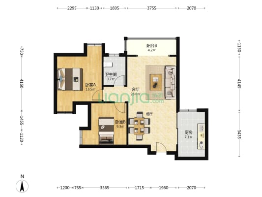 汉江康居小区二期 2室1厅1卫 87平方